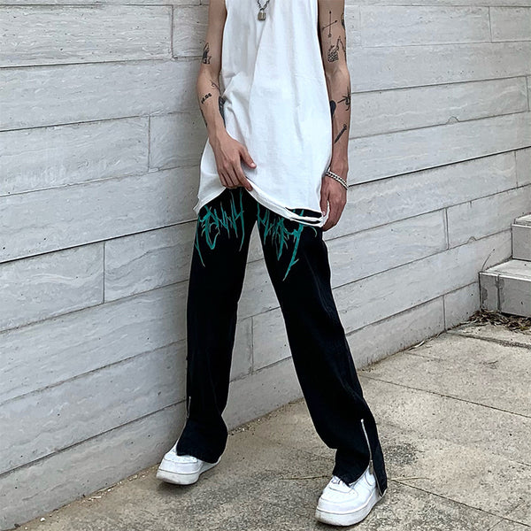 Jeans Sueltos Bordados con Cierre Estilo Hip-Hop Urbano