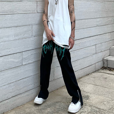 Jeans Sueltos Bordados con Cierre Estilo Hip-Hop Urbano