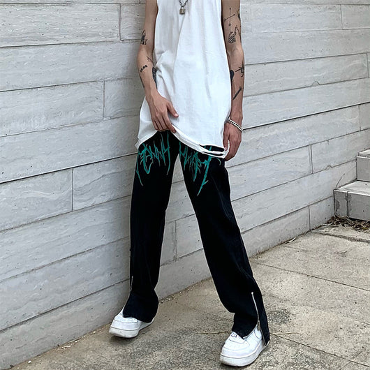 Jeans Sueltos Bordados con Cierre Estilo Hip-Hop Urbano