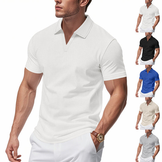 Polo Deportivo Hombre Cuello V Tejido Waffle Manga Corta Suelta - Image 18