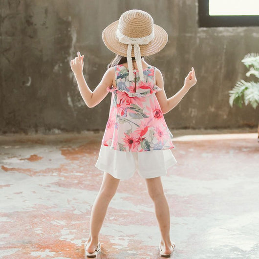 Conjunto de Verano para Niñas Estilo Coreano Occidental con Shorts y Manga Corta - Image 3