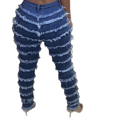 Jeans Skinny Stretch Desteñidos con Flecos para Mujer - Image 5