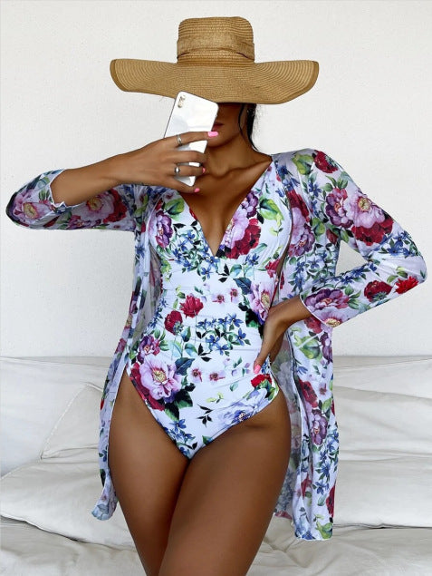 Traje de Baño Tres Piezas con Estampado Botánico Plisado - Image 12