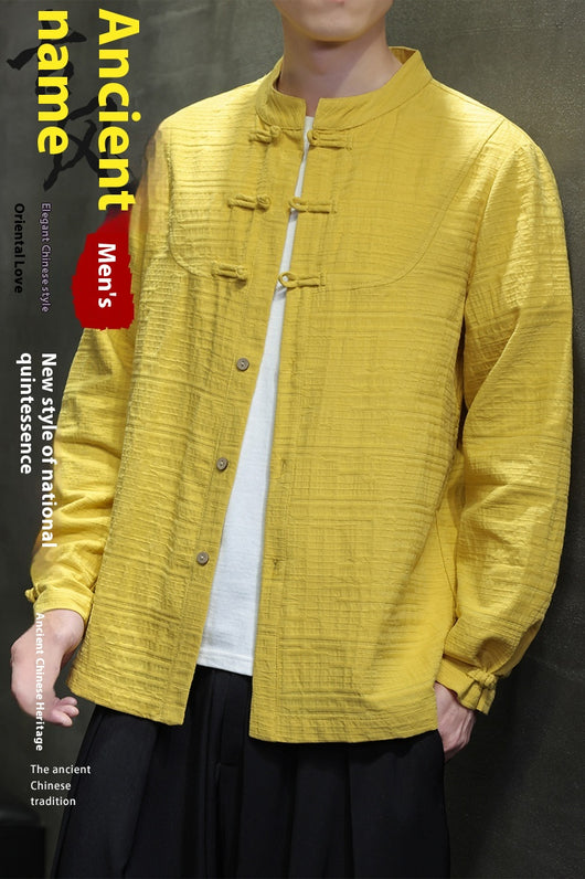 Camisa Retro Tang Chino - Algodón y Lino con Cierre Tradicional para Hombre - Image 43