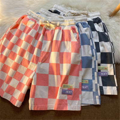 Pantalones Cortos Cuadros Contrastantes Estilo Deportivo Ancho Recto