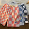 Pantalones Cortos Cuadros Contrastantes Estilo Deportivo Ancho Recto