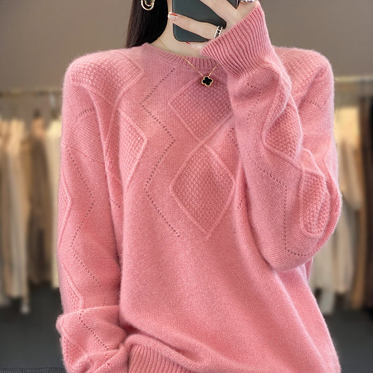 Suéter Tejido Cuello Redondo con Detalles Calados para Mujer