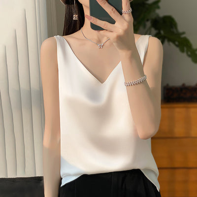 Blusa Suelta sin Mangas con Base Satinada Sedosa - Image 7