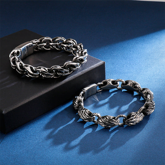 Pulsera Hoja de Acero Titanio Estilo Coreano para Hombre