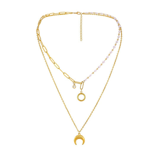 Collar Cadena Clavícula Acero Titanio Doble Capa Mujer