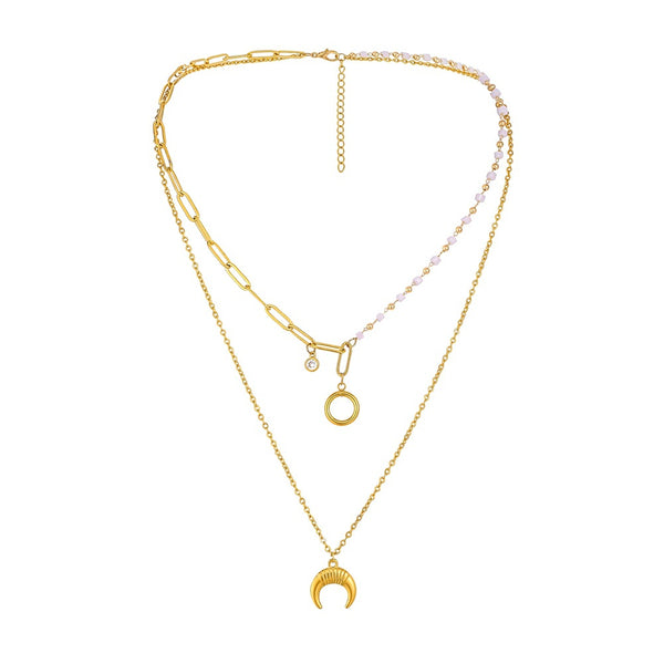 Collar Cadena Clavícula Acero Titanio Doble Capa Mujer