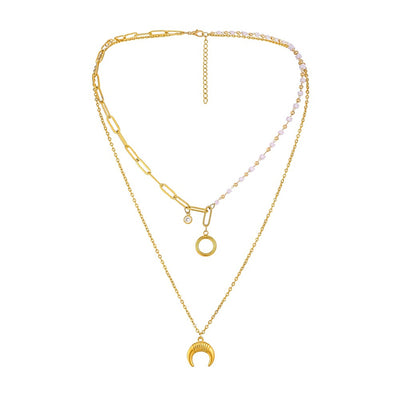 Collar Cadena Clavícula Acero Titanio Doble Capa Mujer