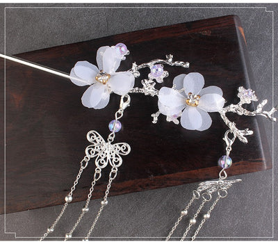 Horquilla Hanfu Flor de Cerezo Estilo Antiguo con Borla y Cristales Blancos - Image 6