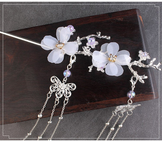Horquilla Hanfu Flor de Cerezo Estilo Antiguo con Borla y Cristales Blancos - Image 6