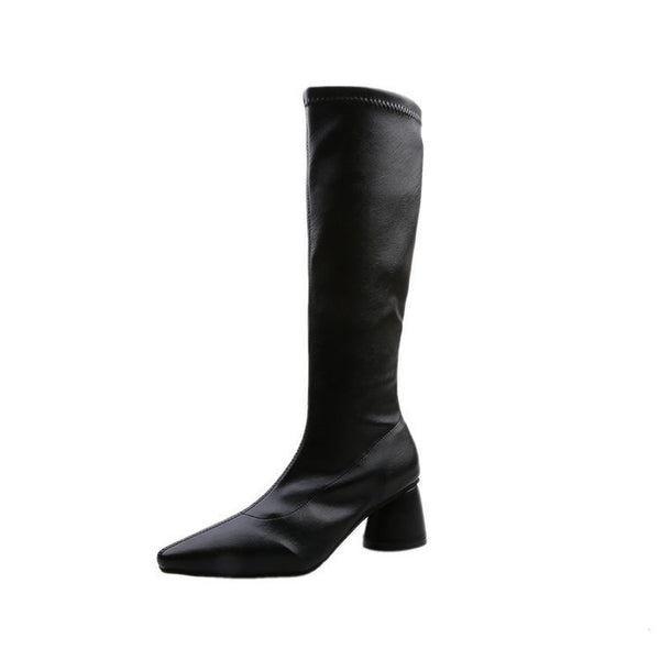 Botas Altas Mujer Estilo Británico Tacón Grueso Punta Afilada Retro - Image 6
