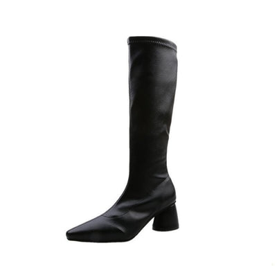 Botas Altas Mujer Estilo Británico Tacón Grueso Punta Afilada Retro - Image 6