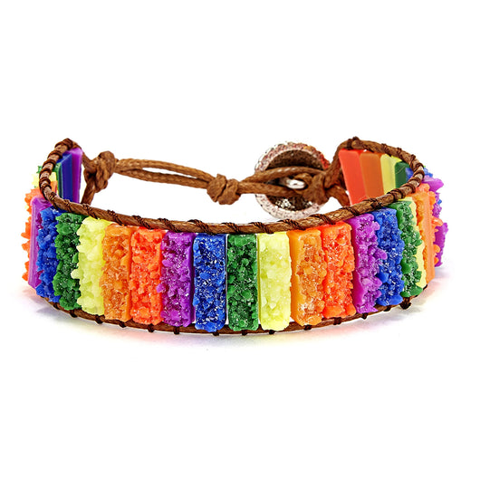 Pulsera de Cuero Tejida a Mano con Piedra Imperial Coloreada - Image 16