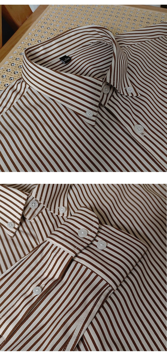 Camisa Slim Fit a Rayas Café para Hombre - Image 2