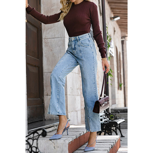 Pantalones Vaqueros Rectos de Tiro Alto en Algodón para Mujer - Image 9