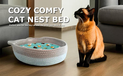 Cama Redonda de Mimbre para Gatos - Nido Donut Refrescante y Lavable - Image 9