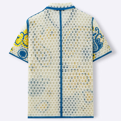 Polo Cardigan de Punto Calado Étnico Retro para Hombre - Image 4