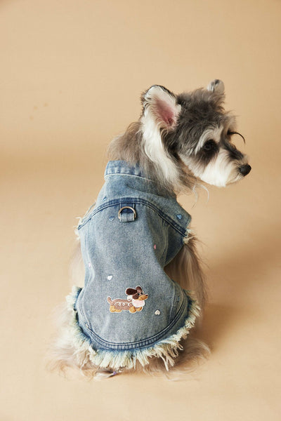 Chaleco Denim sin Mangas con Bordado Schnauzer Maltés Teddy - Image 5