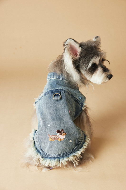 Chaleco Denim sin Mangas con Bordado Schnauzer Maltés Teddy - Image 5