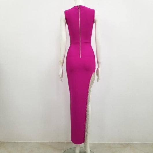 Vestido Elegante sin Mangas con Abertura Lateral y Cadena de Diamantes - Image 6