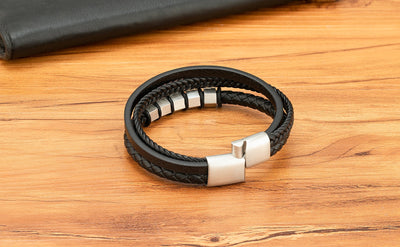 Pulsera de Cuero Trenzado Multicapa para Hombre con Acero Inoxidable - Image 10