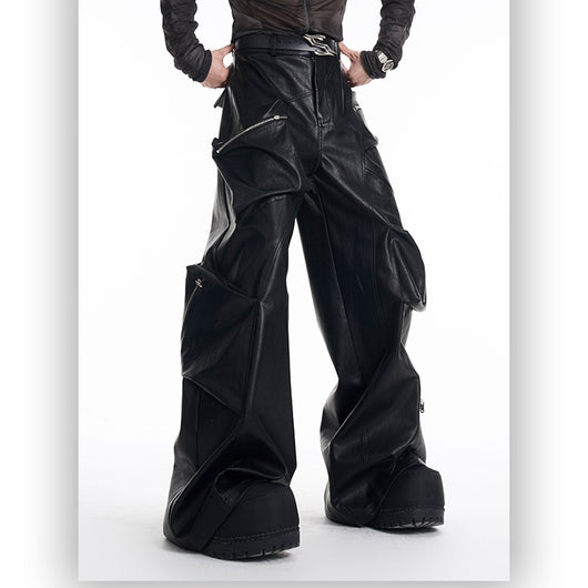 Pantalones de Cuero PU Negro Pesado para Hombre - Primavera - Image 5