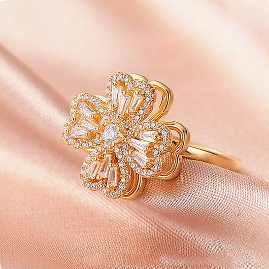 Anillo Giratorio de Cobre con Micro Incrustaciones para Mujer