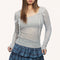 Camisa Retro Americana con Cuello Diagonal de Manga Larga
