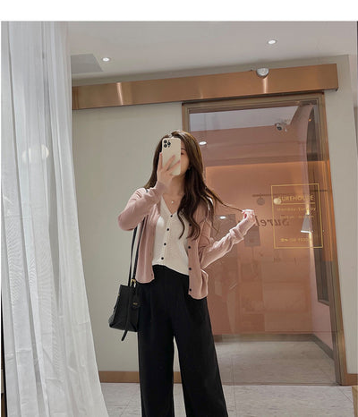 Cardigan Tejido Falsa Dos Piezas Mujer Cuello V Manga Larga - Image 16