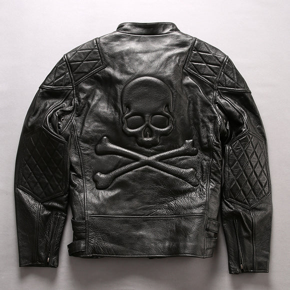 Chaqueta de Cuero Slim Cropped con Cuello Mao Efecto Desgastado