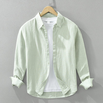 Camisa de Lino Suelta para Hombre - Estilo Casual Artístico de Manga Larga - Image 9