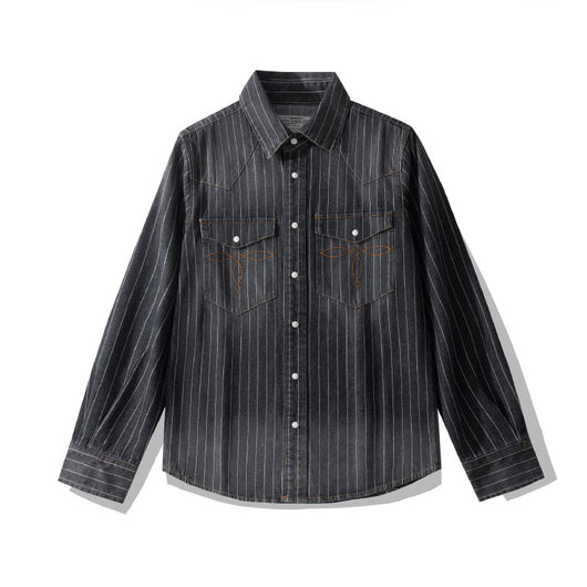 Camisa Denim a Rayas con Efecto Vintage Desgastado - Image 40