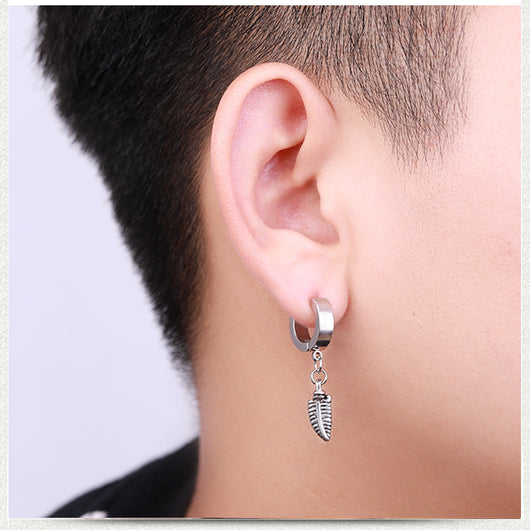 Arete de Acero Inoxidable con Diseño de Hoja para Hombre - Image 12