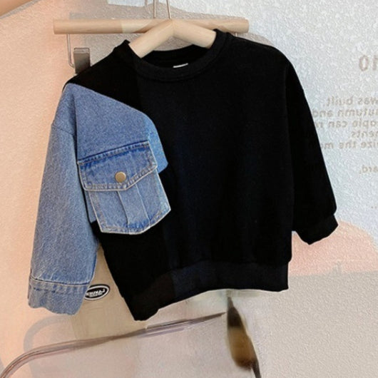 Suéter Holgado para Niños con Mangas de Punto Denim - Image 6