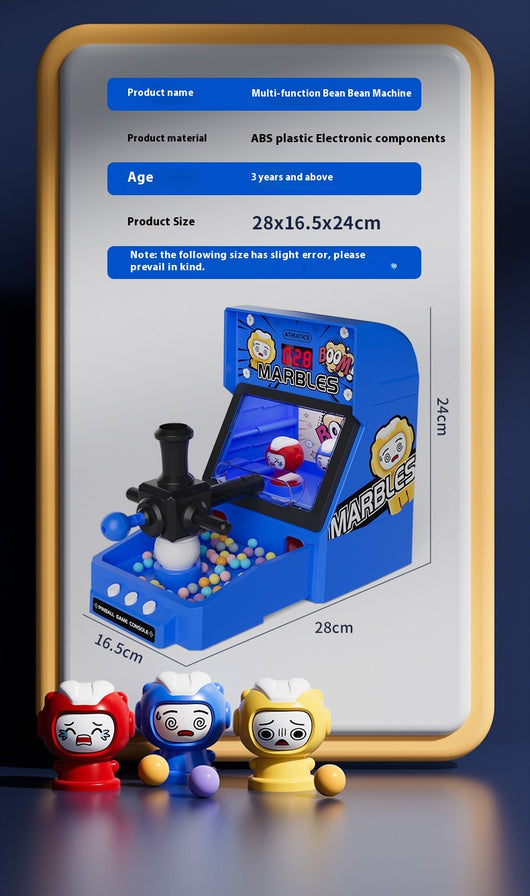 Red tabletop marble game machine with a joystick, buttons, and a lighted display, featuring colorful marbles. - Image 20