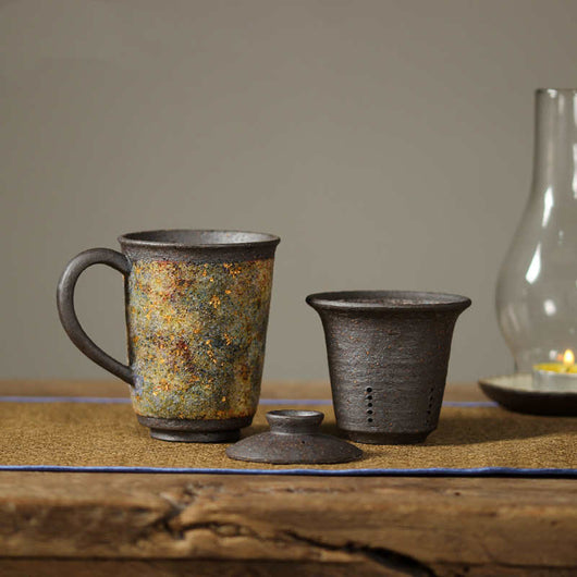 Taza de Té Cerámica Artesanal Estilo Japonés con Tapa
