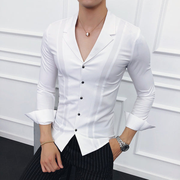 Camisa Manga Larga Clásica de Color Sólido para Hombre