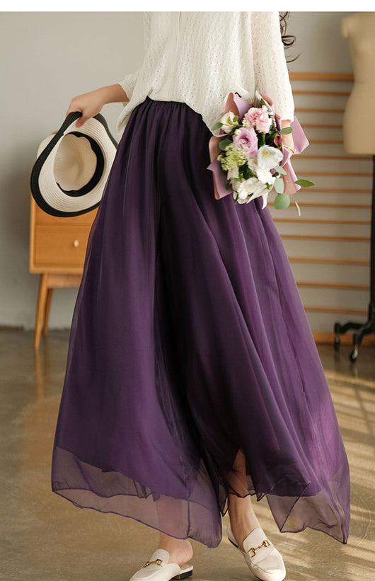 Pantalones Anchos de Cintura Alta en Malla y Gasa - Comodidad Elegante - Image 35