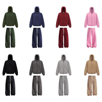 Men's pink washed full-zip hooded jacket and matching sweatpants set, featuring a relaxed fit and drawstring details. - Image 4