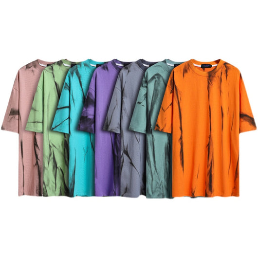 Playera Suelta Tie-dye Cuello Redondo Manga Corta para Hombre