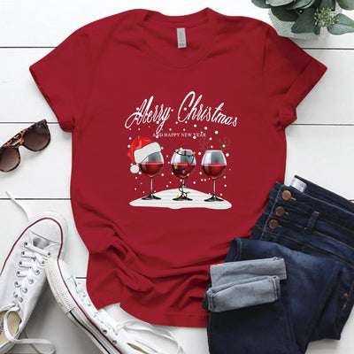 Playera Navideña con Estampa de Copa de Vino Creativa - Image 3