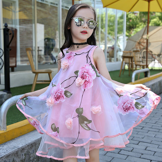 Vestido de Playa Infantil Estampado Floral con Efecto Gasa - Image 8
