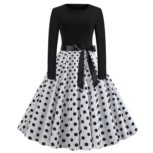 Vestido Retro Manga Larga Cuello Redondo con Estampado Sexy - Image 2