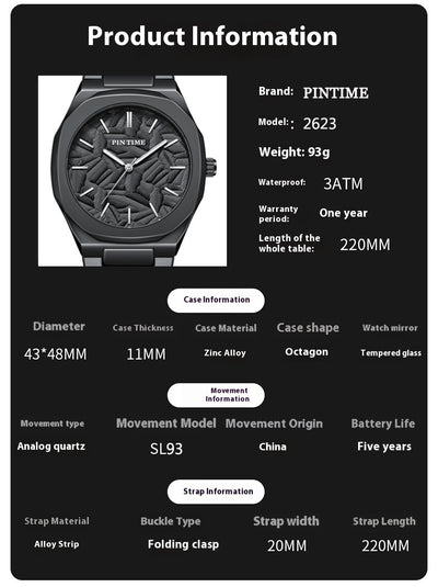 Reloj Impermeable para Hombre con Esfera Grabada en Relieve de Hoja de Palma - Image 27