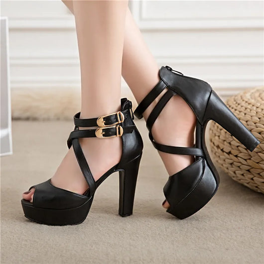 Sandalias Romanas de Tacón Grueso con Hebilla Elegante para Mujer - Image 14