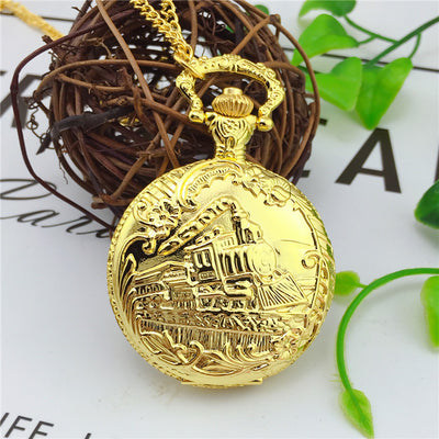 Reloj de Bolsillo Retro Locomotora Dorado con Mecanismo de Cuarzo - Image 5